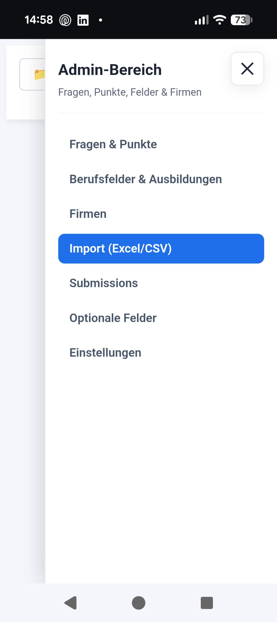 Menü Import